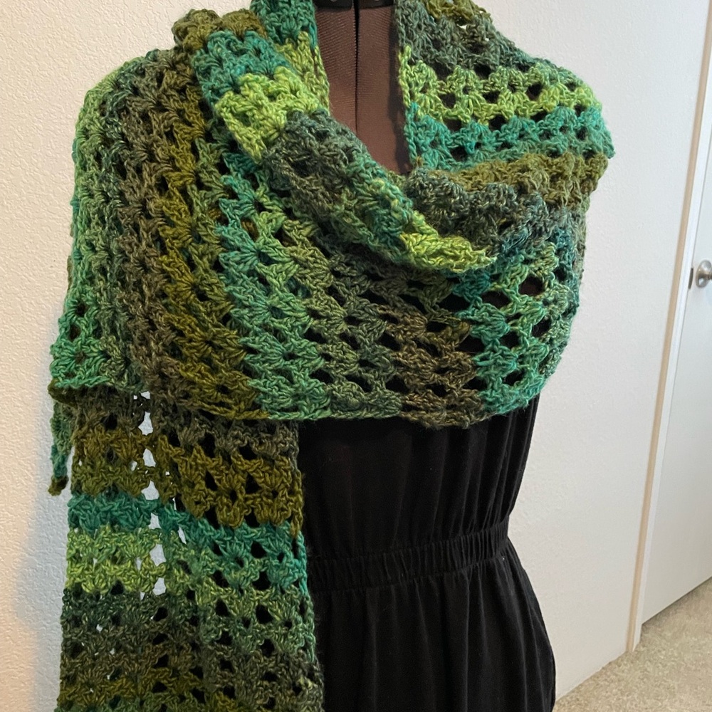 CROCHET SHAWL/WRAP Multi Greens Handmade